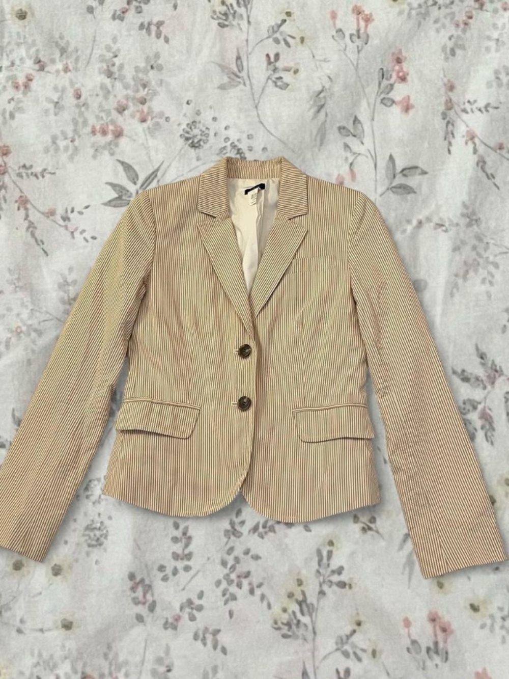 Y2k J Crew Striped Blazer Seersucker 100% Cotton Cream White Size Two READ BIO